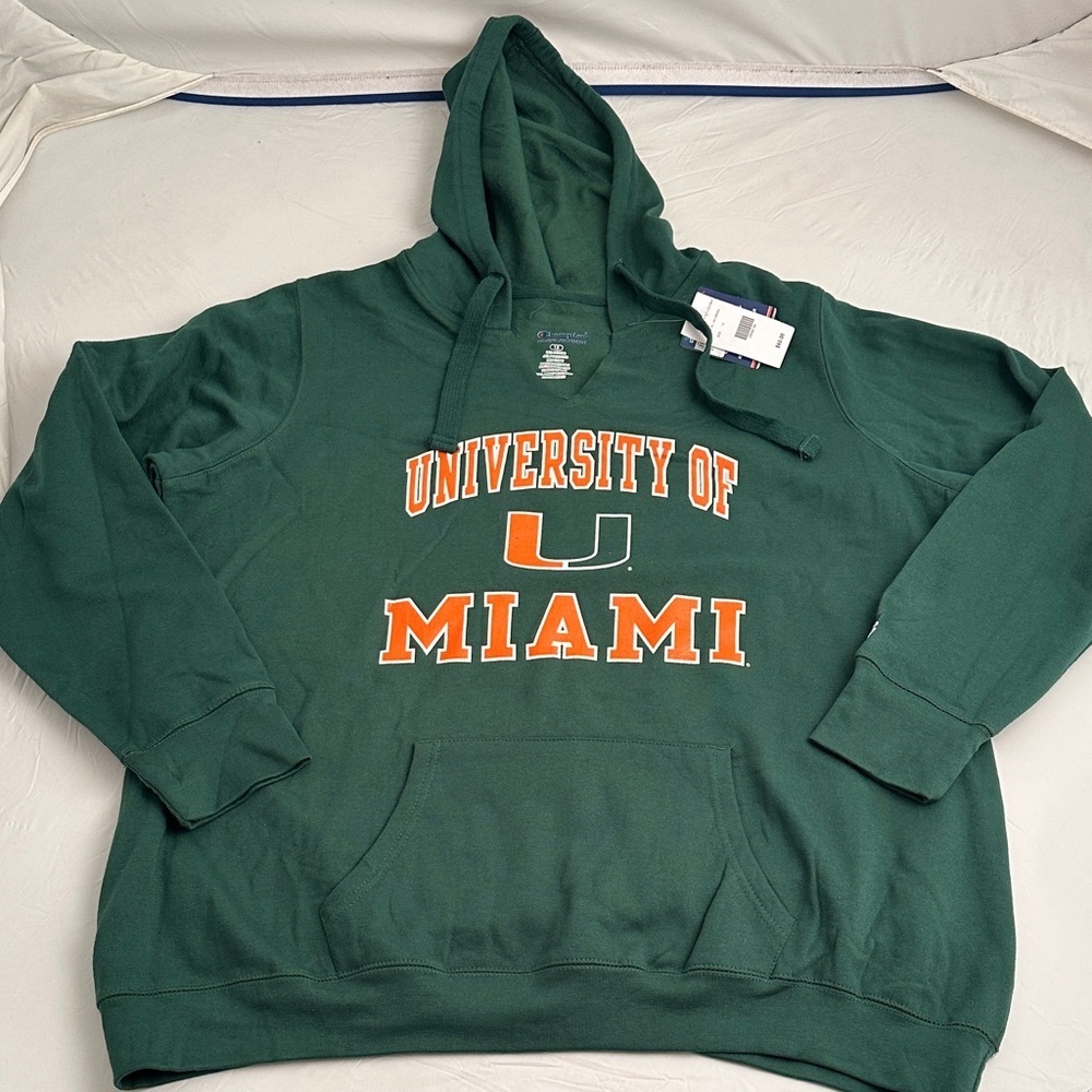 Champion University of Miami Hurricanes green orange v-neck logo hoodie
